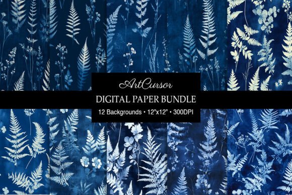 Download Deep Blue Ferns Wildflowers Backgrounds - Background Collection
