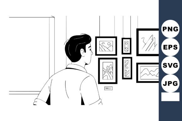 Download Man Viewing Framed Art Pieces in Gallery - Art pieces Collection